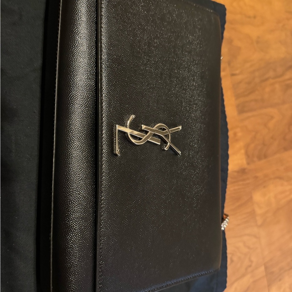 Yves Saint Laurent Black Leather Wallet with Silver Logo
